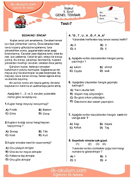 ilkokul 1. Sınıf Genel Tekrar Testleri 